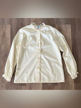 Vintage Lady Holiday Lace Trim Blouse | Ivory | XL